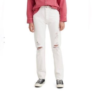 Levi’s 501 Original Distressed White Raw Hem Jeans NWT High Rise W27 L32